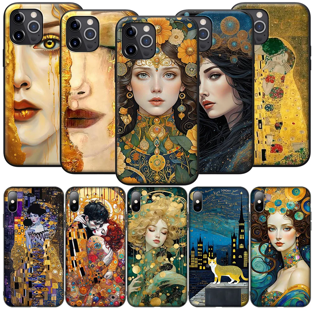 SK154 The Kiss Gustav Klimt Painting Phone Soft Case for iPhone 16 15 14 13 7 8 Pro Max Mini Plus