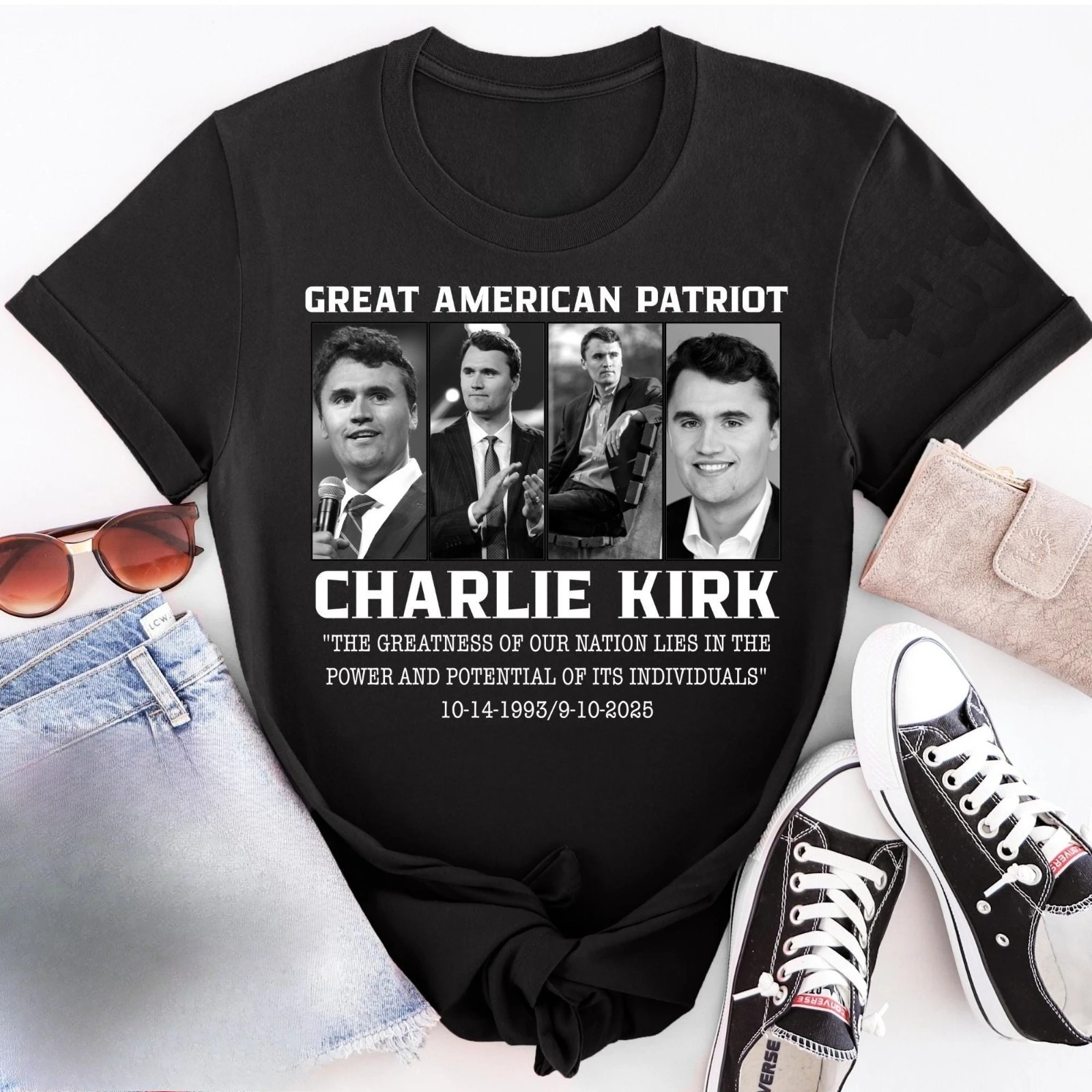 

A TRUE PATRIOT CHARLIE KIRK Shirts Charlie Kirk Memorial Prayers Up for Charlie Graphic T Shirts O-neck Short-sleev Tee Tops