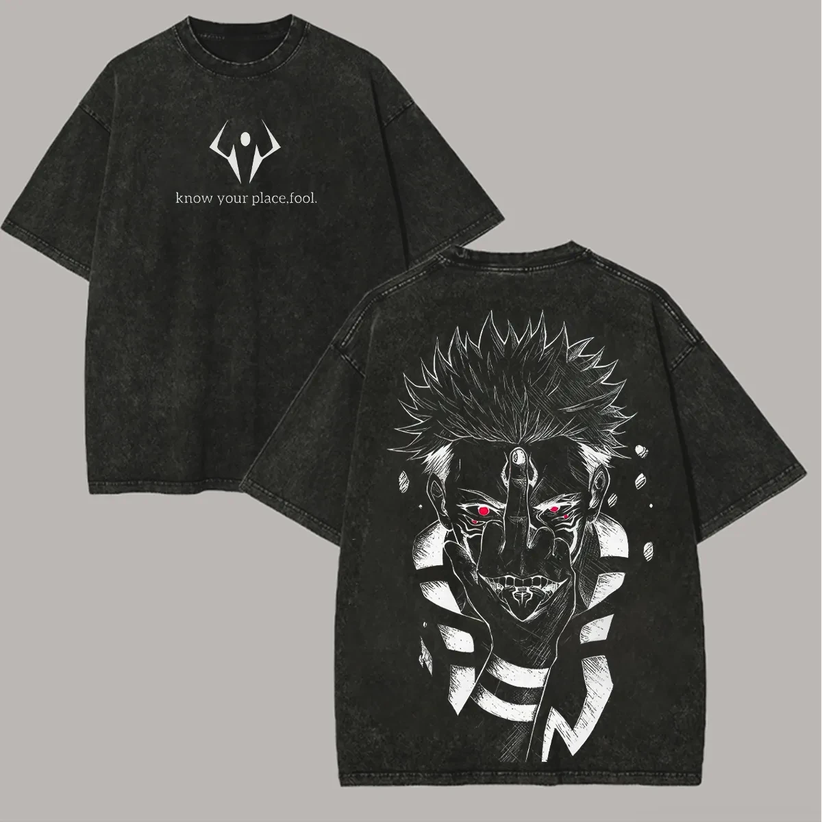 

Ryomen Sukuna T Shirt Jujutsu Kaisen Men Vintage Acid Wash King of Curses Know Your Place Anime Graphic Oversized Streetwear Tee
