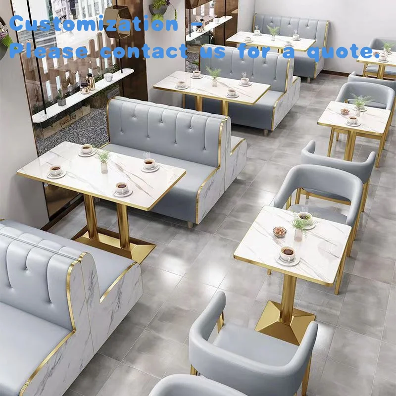 

custom.Customized Restaurant Booth Seating Marble Pattern Top Golden Dining Table Chair Sofa Cafe Coffee Shop Restaurant Furnitu