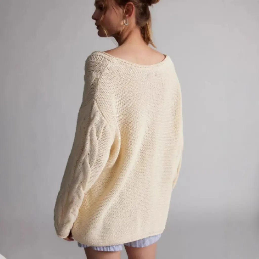

Women's Korean Style V-Neck Twist Knitted Pullover Sweater Solid Color Loose Fit Autumn Top from South Korea