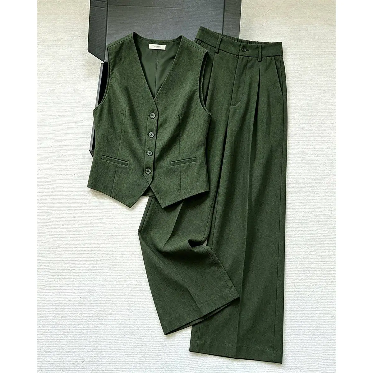 Retro Fashion Suit Set Women's Summer New High-End Sensation Simple Sleeveless Outerwear Vest Jacket Wide Leg Pants Two