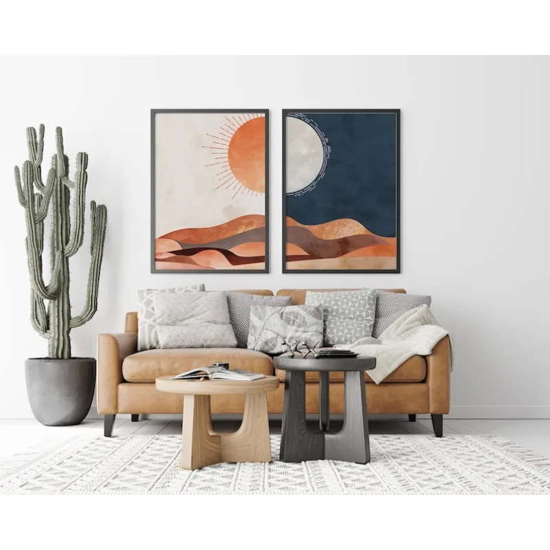 

2pcs Modern Sun and Moon Canvas Art Print Set, Frameless Boho Canvas Wall Art Posters for Living Room and Bedroom Decortions