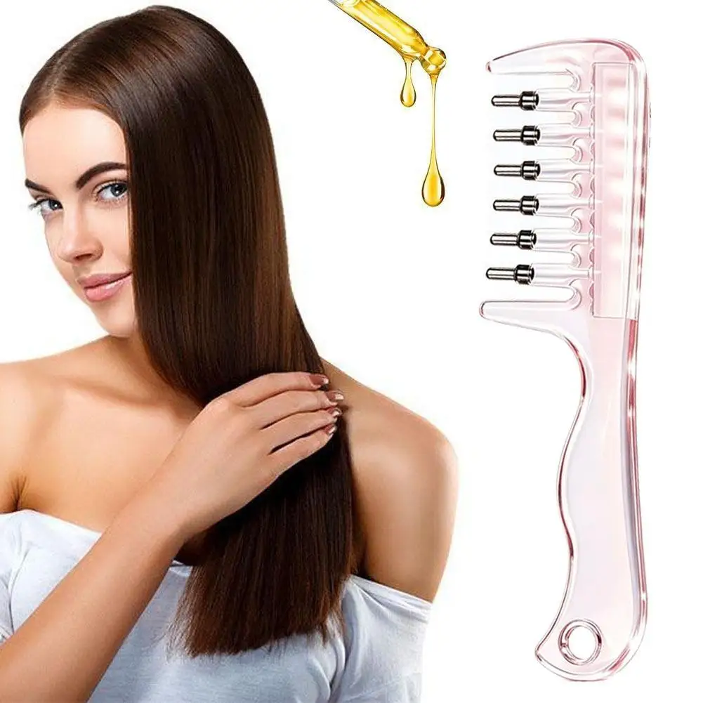 Transparent Liquid Guide Hair Comb Metal Roller Scalp Applicator Bottle Hair Oil Serum Dispenser Scalp Massage Comb Hair Care