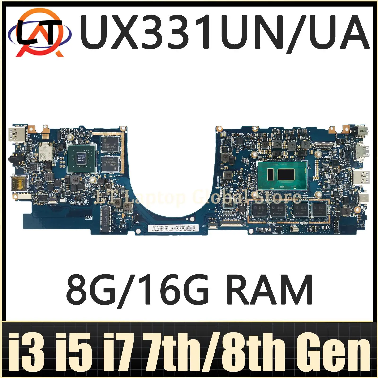 

Mainboard For ASUS UX331UAL UX331UA UX331UN UX331U Laptop Motherboard i3 i5 i7 7th/8th Gen V2G/UMA 8GB/16GB-RAM