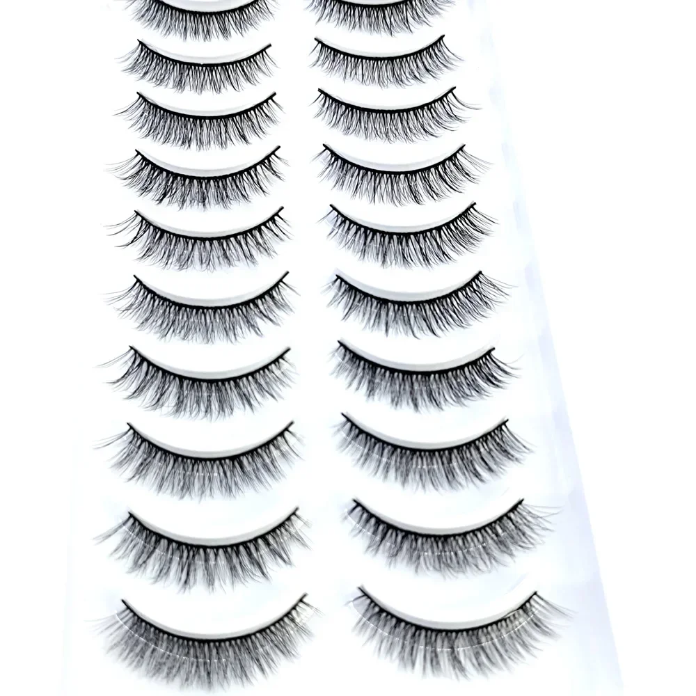 AMSDCN 10 Pairs Short Natural Mink False Eyelashes Handmade with Cotton Stalk Cross Dense Fake Eye Lashes for Enhanced Look