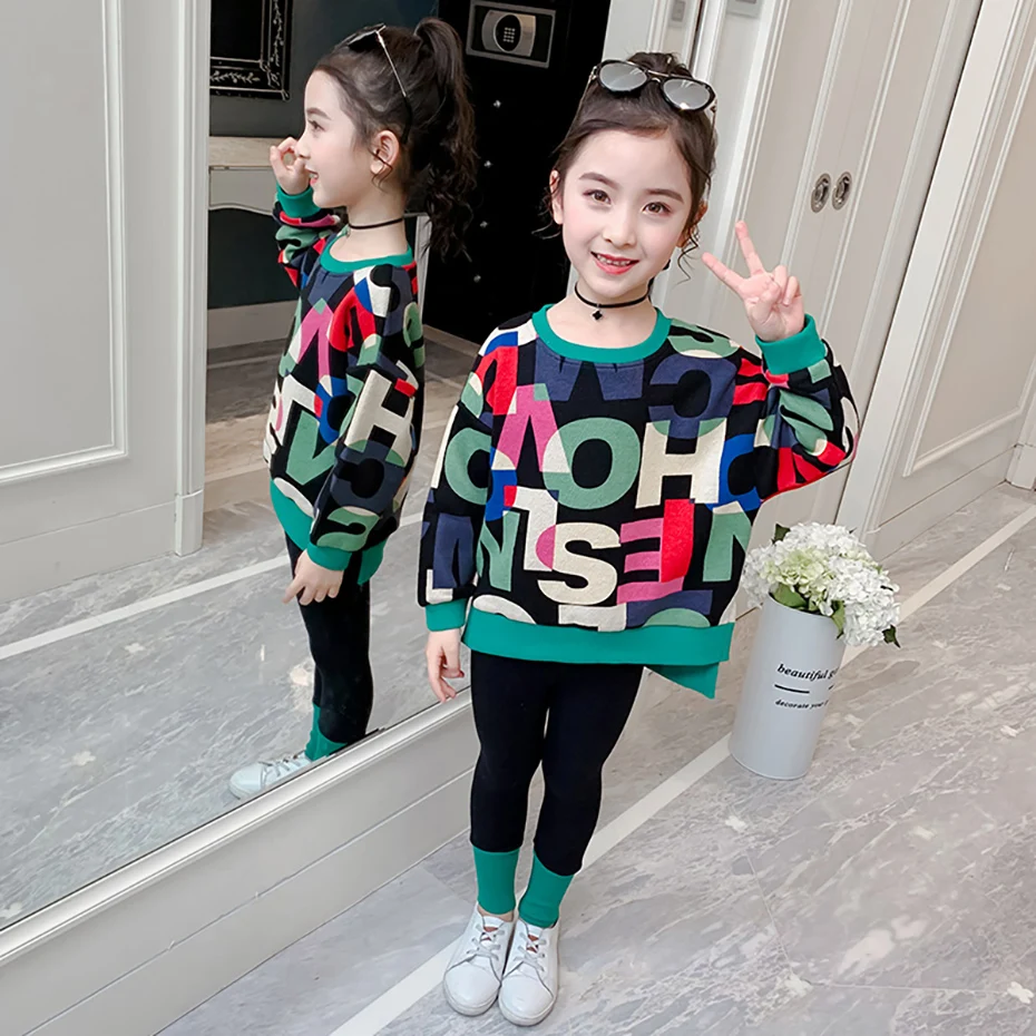 Girls Sport Clothes Sweatshirt + Leggings Clothes For Girl Letter Pattern Kids Girls Clothes Teenage Children Clothings