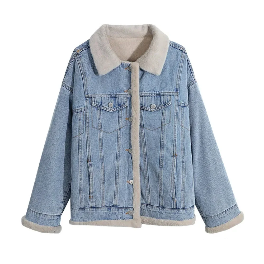 

Denim Jacket Women Thicken Spliced Warm 2023 new Autumn Winter Coat Lamb Wool Snow Jean Coat Women Outerwear Female Jacke