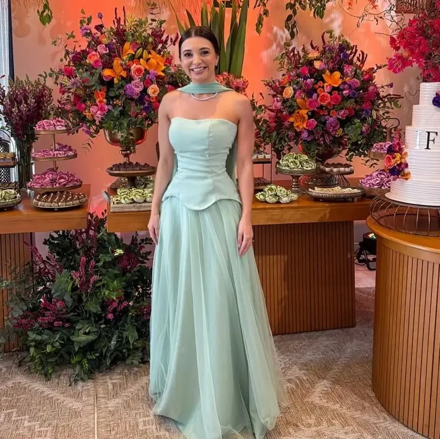 

Green Chiffon Prom Dresses 2025 Sleeveless Tulle Floor-Length Evening Dresses Elegant Strapsless A-Line Customized Party Dresses