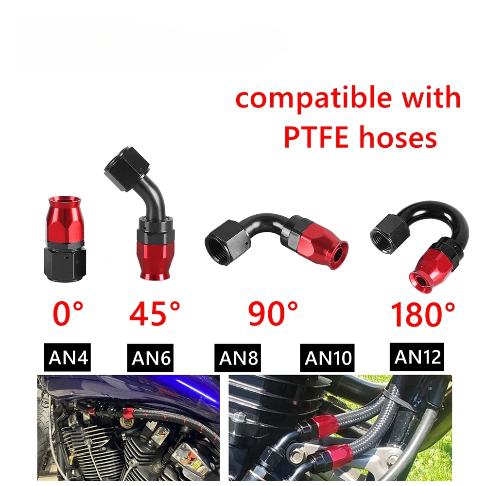 Oil Fuel Swivel Hose End Fitting AN4/6/8/10/12 Straight 0°/45°/90°/180° Degree Adapter For Swivel PTFE Fitting