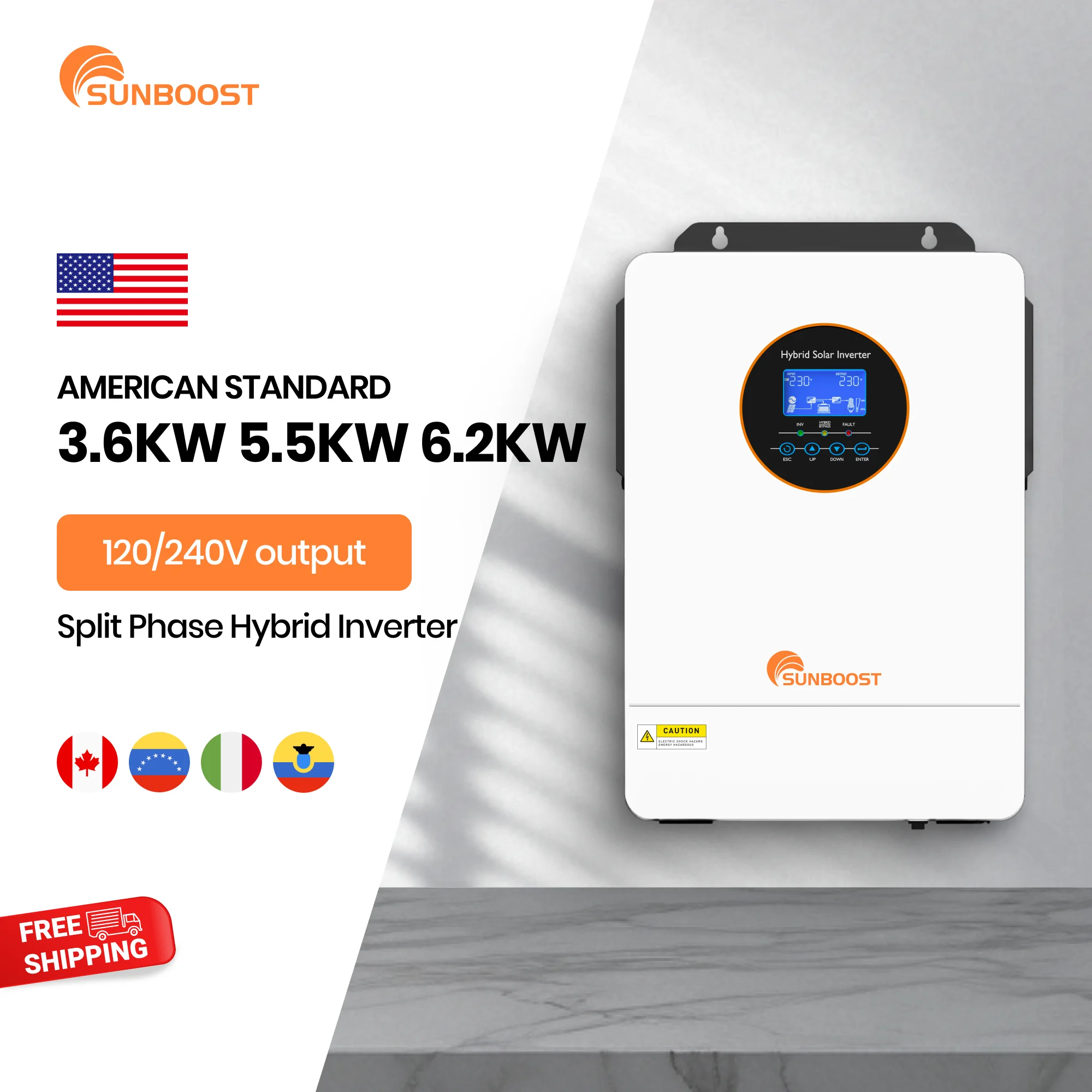 Sunboost EE. UU. Stock 3.6KW 5.5KW 6.2KW fase dividida 110V 120V 240V en fuera de la red híbrido RV Camper Camping 48V inversor Solar con WiFi