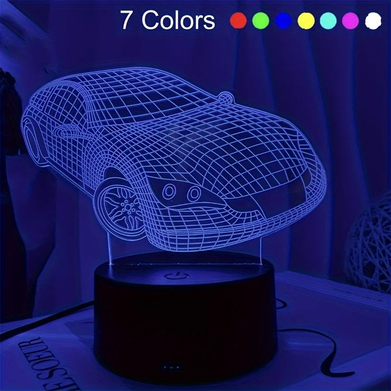 Car 3D Night Light Car Acrylic Plate Table Lamp 7/16 Colors Mini Small Table Lamp For Living Room Bedroom Various Holiday Gifts