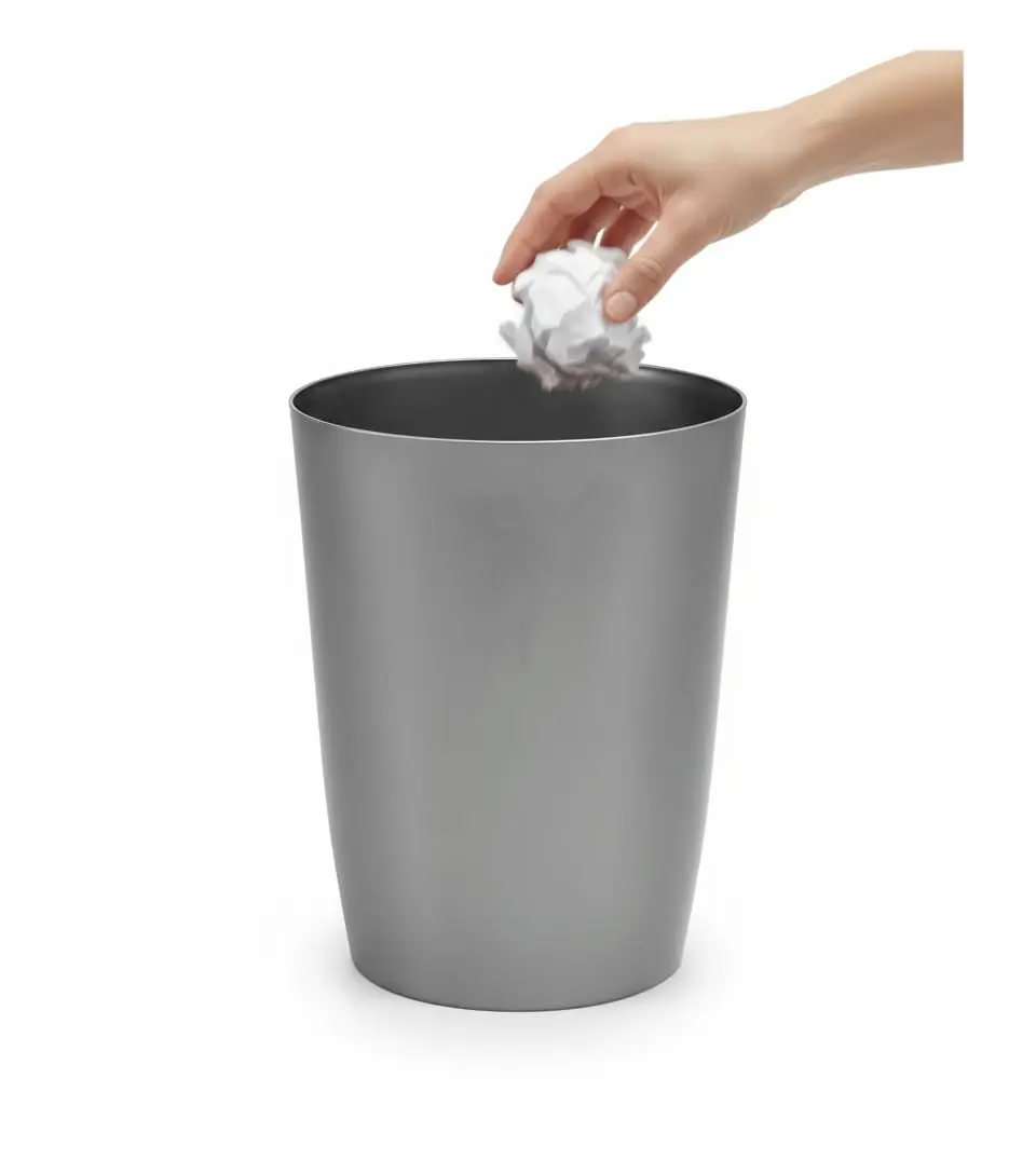 

Mini Waste Basket - Durable Small Plastic Garbage Trash Can, Lidless Open-Top, Slim Profile for Compact Spaces, Silver Brushed