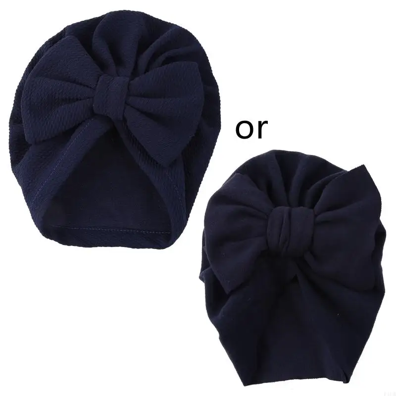 F1CB Bows Knotted for Head Wrap Comfortable Cotton Elastic Solid Color Beanie