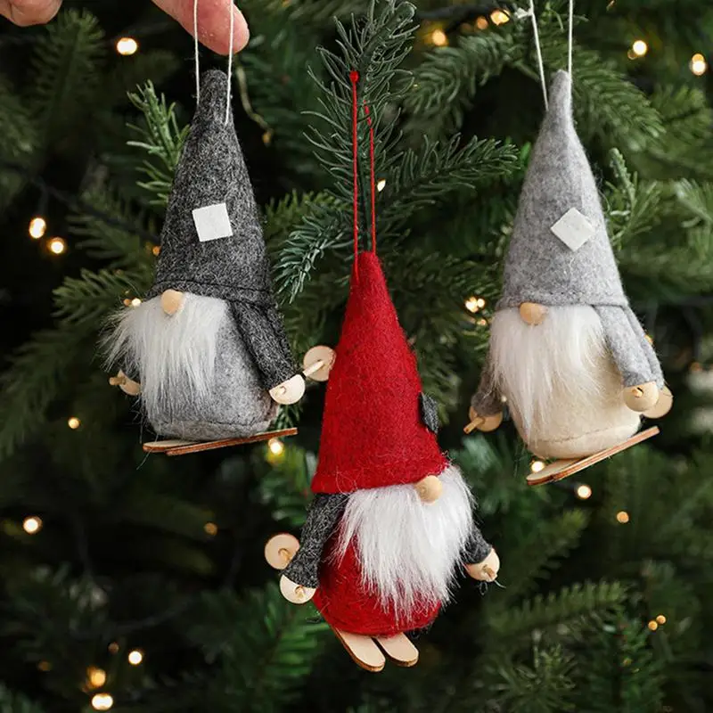 Hanging Christmas Gnome Skiing Santa Doll Pendant Party Xmas Tree Decoration Holiday Party Christmas Decoration Gift