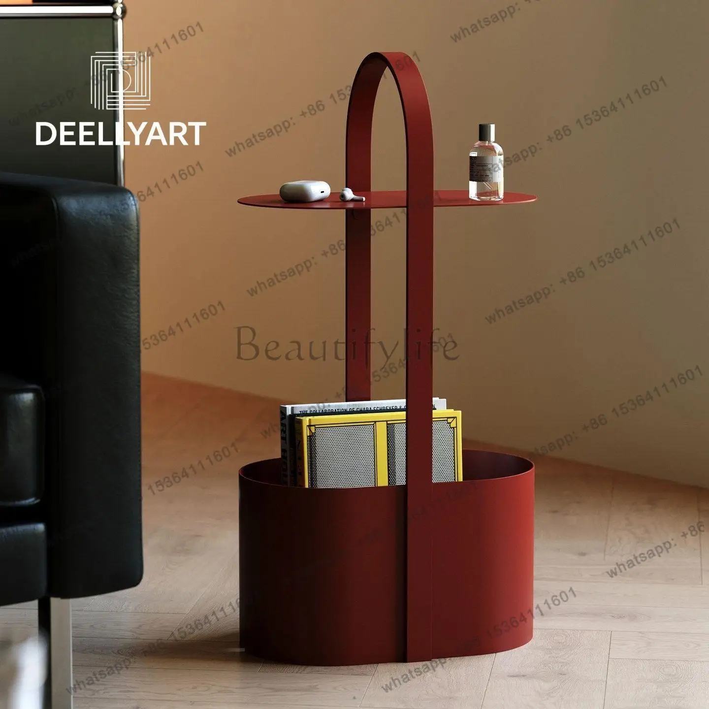 Italian modern living room very narrow corner few Bauhaus hand carry coffee table artistic sense creative storage