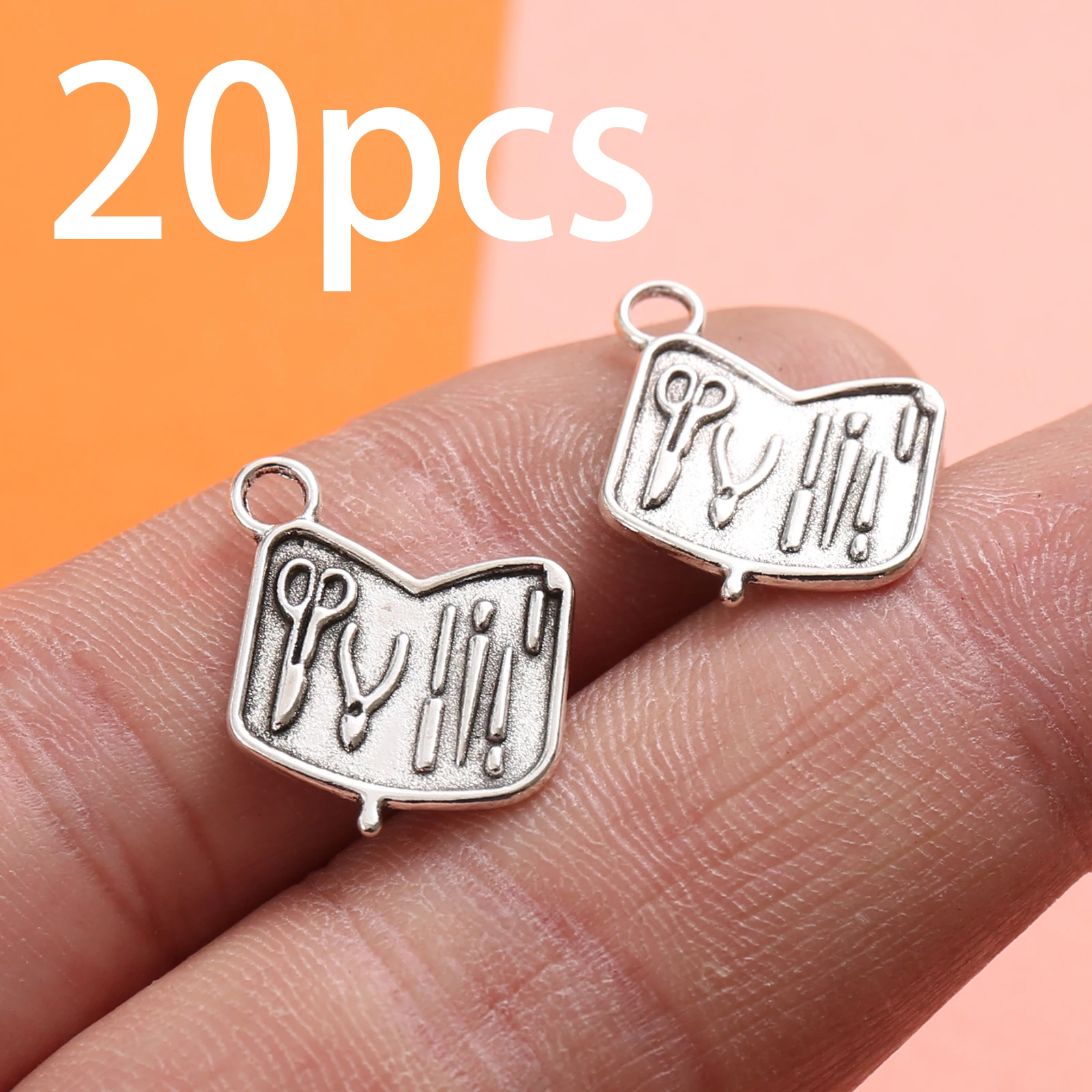 20 Vintage Hairdressing Tool Square Pendants, Scissors, Tweezers, Combs, Hairdressing Tool Charms, Suitable for DIY Bracelets, Necklaces, Earrings, and Vintage Handmade Beaded Jewelry Accessories for Hairdressers