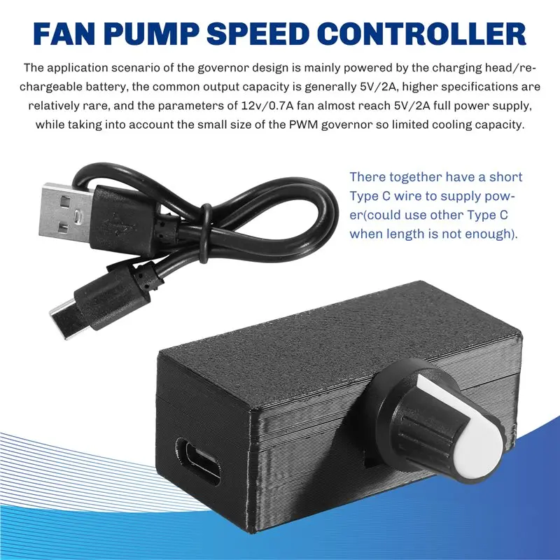 A53M-PWM Speed Controller 4Pin PWM Fan Governor USB TYPE-C Power Supply DIY Watercooling Cooler Easy Install Easy To Use