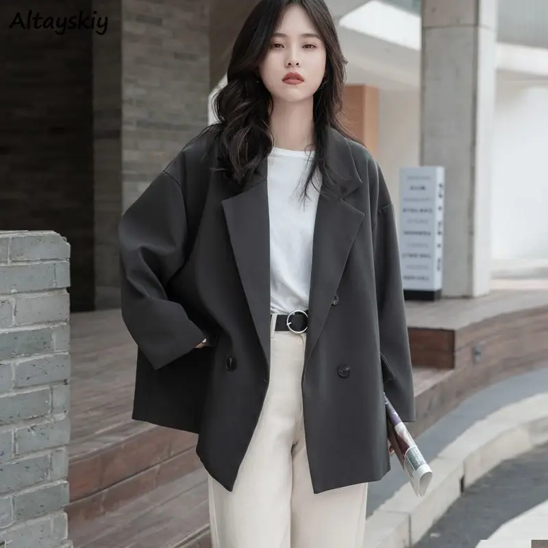 

Blazers Woman Casual Daily Fashion Office Lady Autumn Korean Style Simple Ins Solid Long Sleeve Basic All-match Retro New Loose