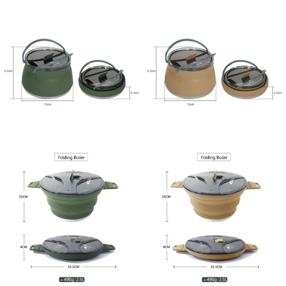 1.5L Silicone Kettle with Handle Outdoor Collapsible Kettle Stainless Steel Bottom Collapsible Water Boiler for Travel Picnic - Image 6
