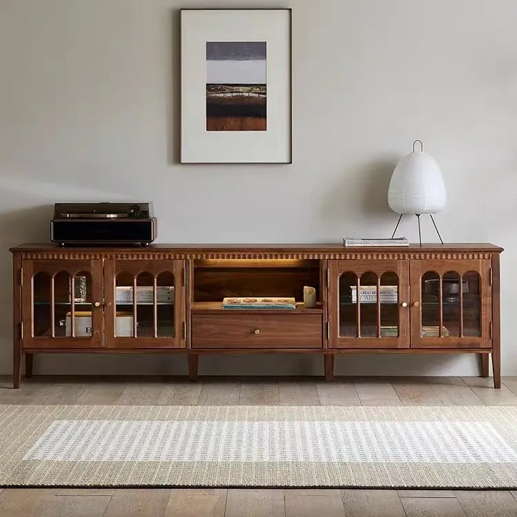 solid wood TV cabinet retro living room high-end furniture locker drawer cabinet audio-visual cabinet all solid wood furniture