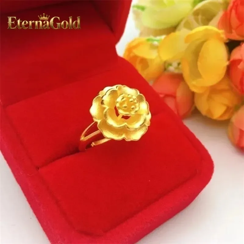

EternaGold 24K real women's jewelry ring adjustable Au999 large pistil flower gift to give to friends jewelr