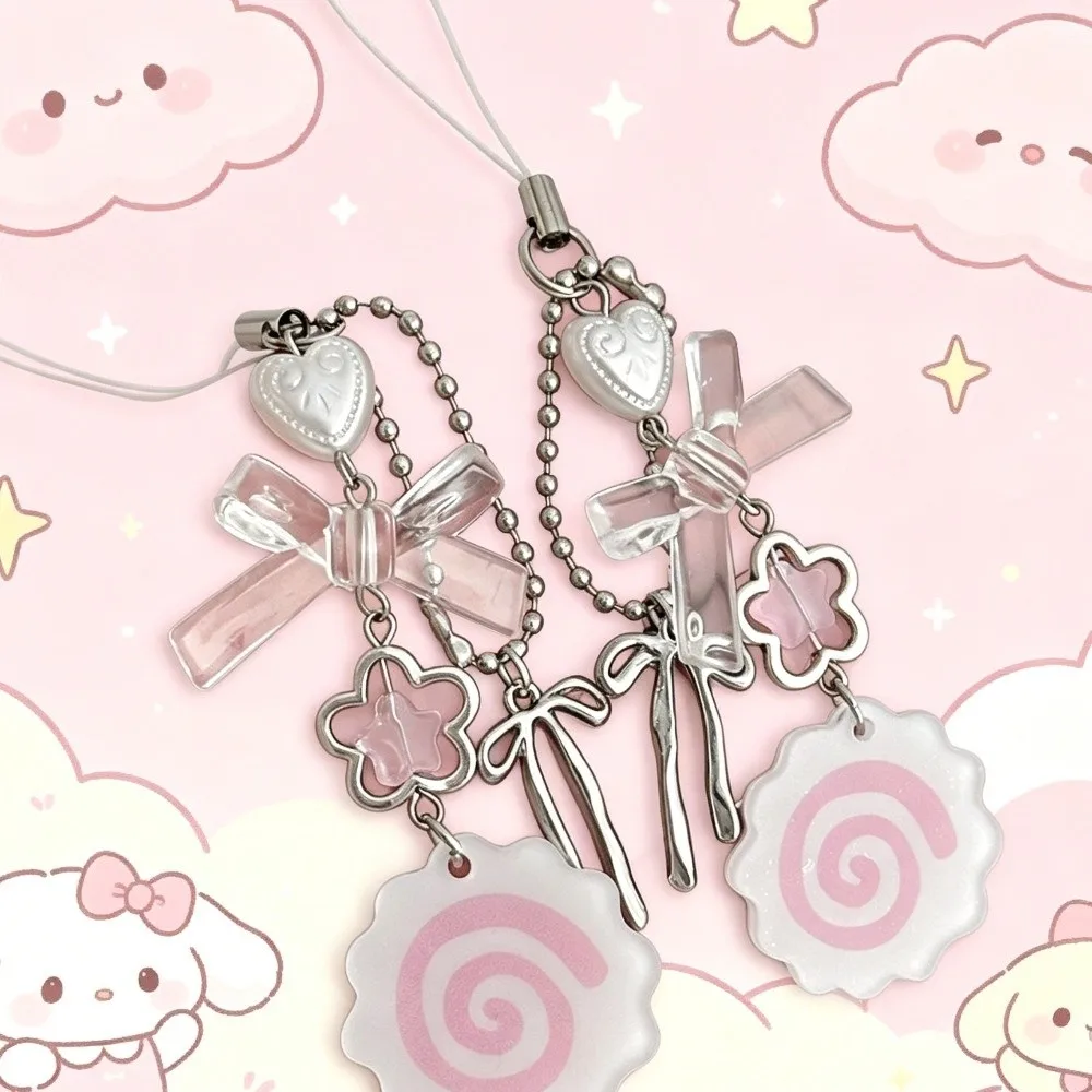 Japanese Fashion Acrylic Y2K Phone Straps Pink Color Kawaii Style Punk Keychain Lanyard Sweet Cartoon Harajuku Bag Pendant Women