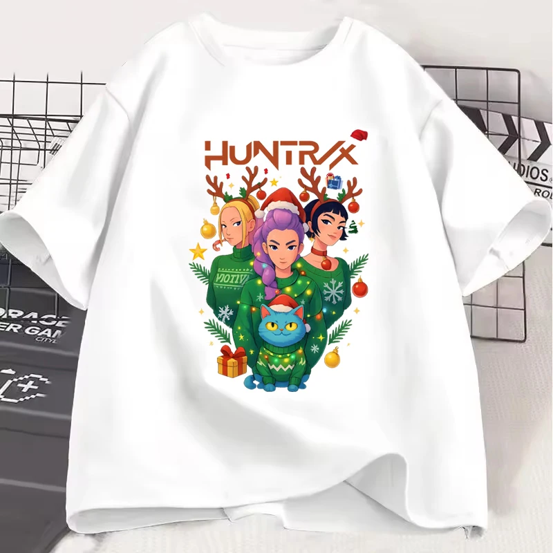 

Anime KPop Demon Hunters Christmas Pattern Men Women T-shirt Saja Girl Christmas Print Design Unisex Tee Street Fashion Clothing