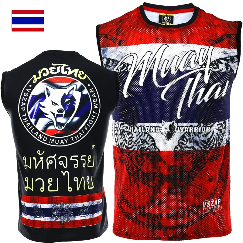 

Vszap Thailand Tiger T-shirt Muay Thai Sleeveless Stretch Quick-Dry Vest Training Men's Fitness Fight MMA Tactic