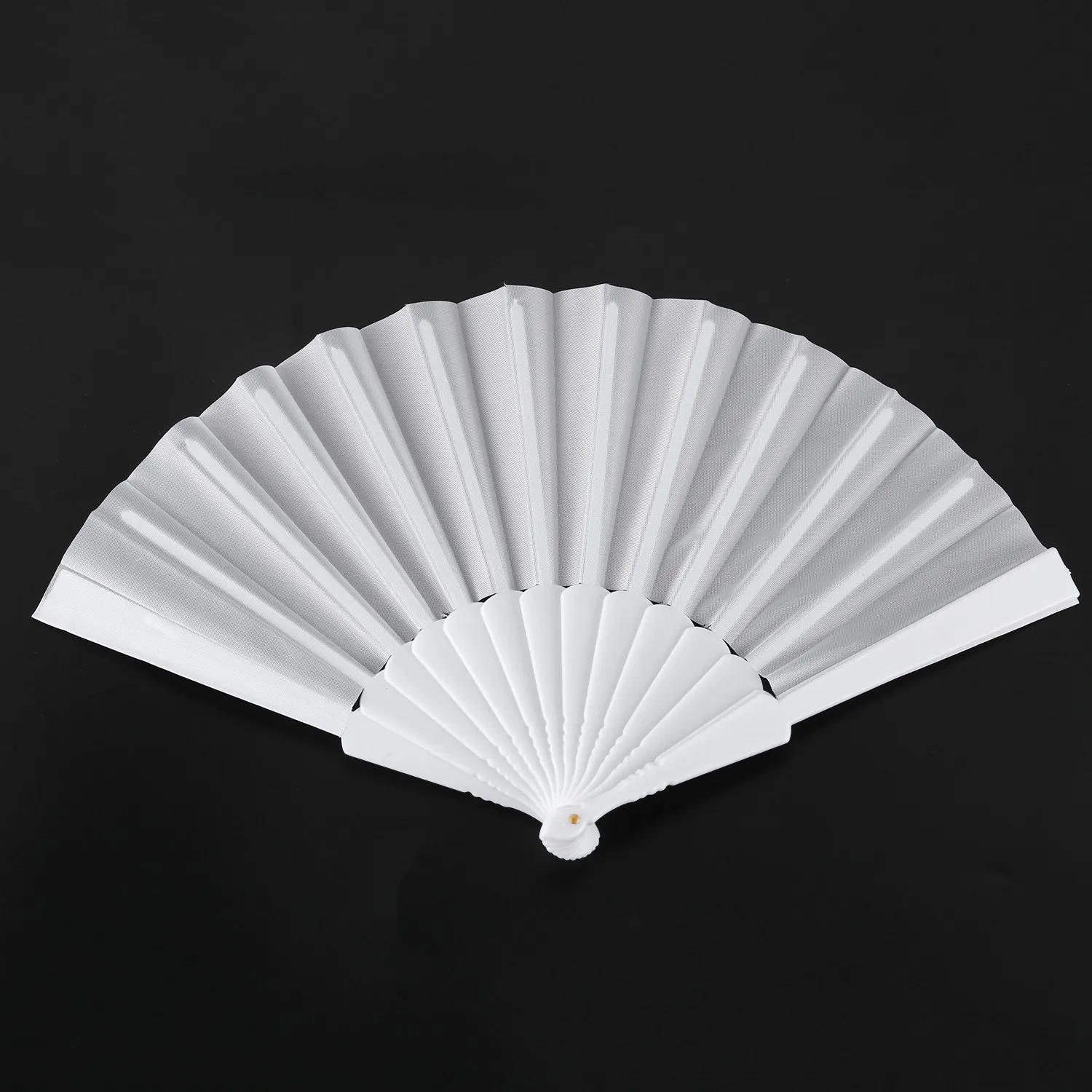 A013 Abanico plegable de mano de tela plástica para damas y hombres blanco
