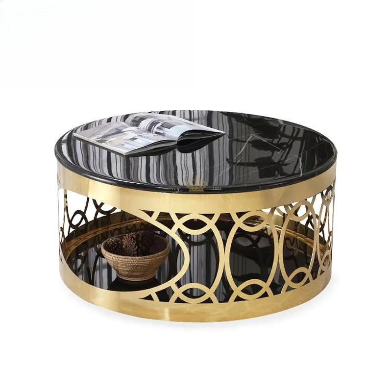 

Luxury Home Stainless Steel Gold Frame Side Table Furniture Modern Simple Black Marble Hollow Coffee Table