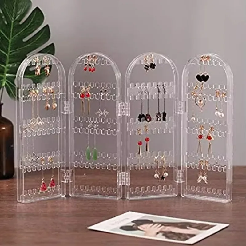 4 doors foldable screen necklace display stand, hanging jewelry storage double-sided bracket display