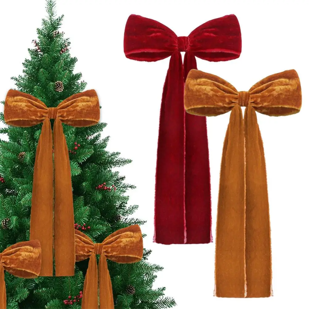 1 Pita Natal Besar Merah, Pita Beludru Sobek Tangan, Pita Natal Luar Ruangan, Lingkaran Beludru untuk Dekorasi Pintu Depan