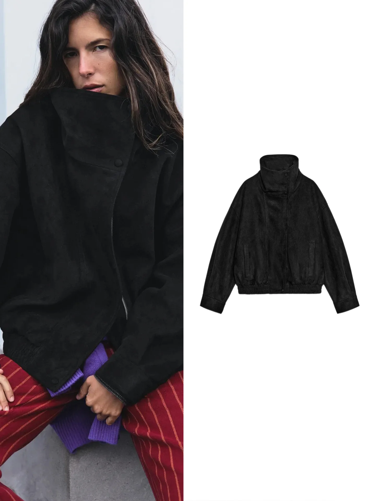 Casual Style Women's Pilot Jacket Autumn New Arrival Long Sleeve Stand Collar Elastic Hem Short Outerwear Polyester Fiber