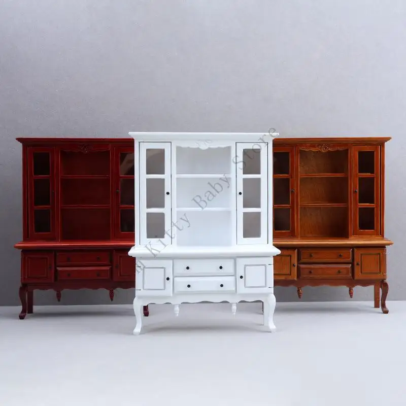 

1:12 Scale Dollhouse Miniature Vintage Wooden Wine Cabinet Model Mini European Retro Locker Bookcase Dollhouse Furniture Toy