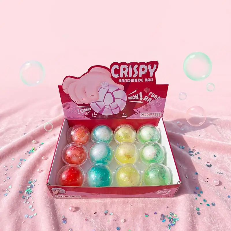 Glitter Squeezable Stress Balls Non-Toxic Soft Crispy Texture Sensory Fidget Toys for Kids Adults Daily Decompression