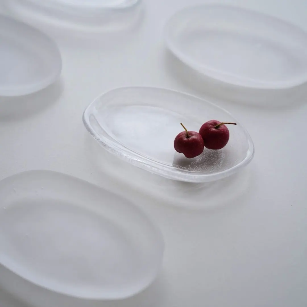 Handmade Bubble Glass Tray, Crystal Glass Jewelry Dish Storage Tray , Clear Glass Dish for Dessert, Salad & Sushi