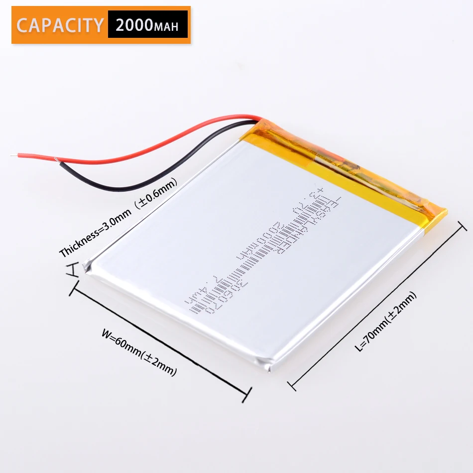306070   3.7 فولت 2000 مللي أمبير بطارية ليثيوم أيون بوليمر قابلة للشحن 356070   البطاريات