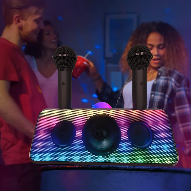 USB-C/Type-C Portable/Wireless/Compact Bluetooth/AUX Input Light up Disco karaoke speaker with dual microphone