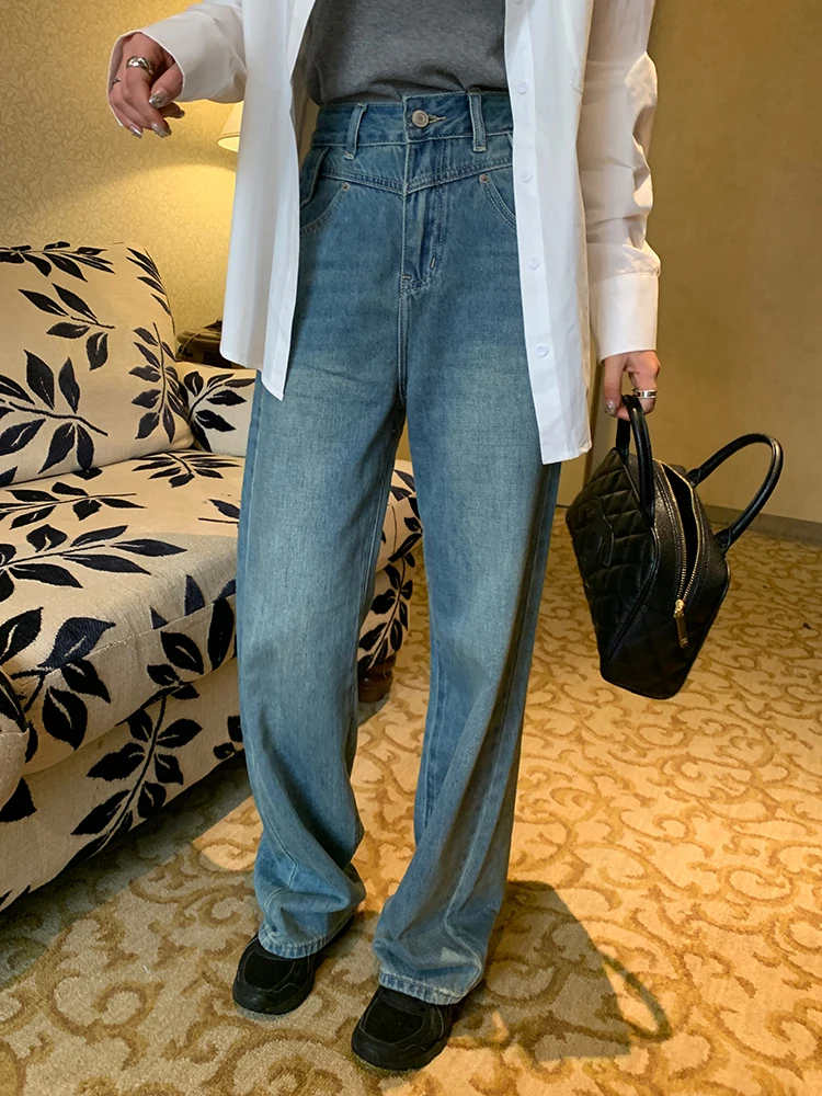 

High Waist Wide Leg Jeans Spring New Design Straight Cut Ankle Length Slimming Floor-Length Pants Versatile for Women