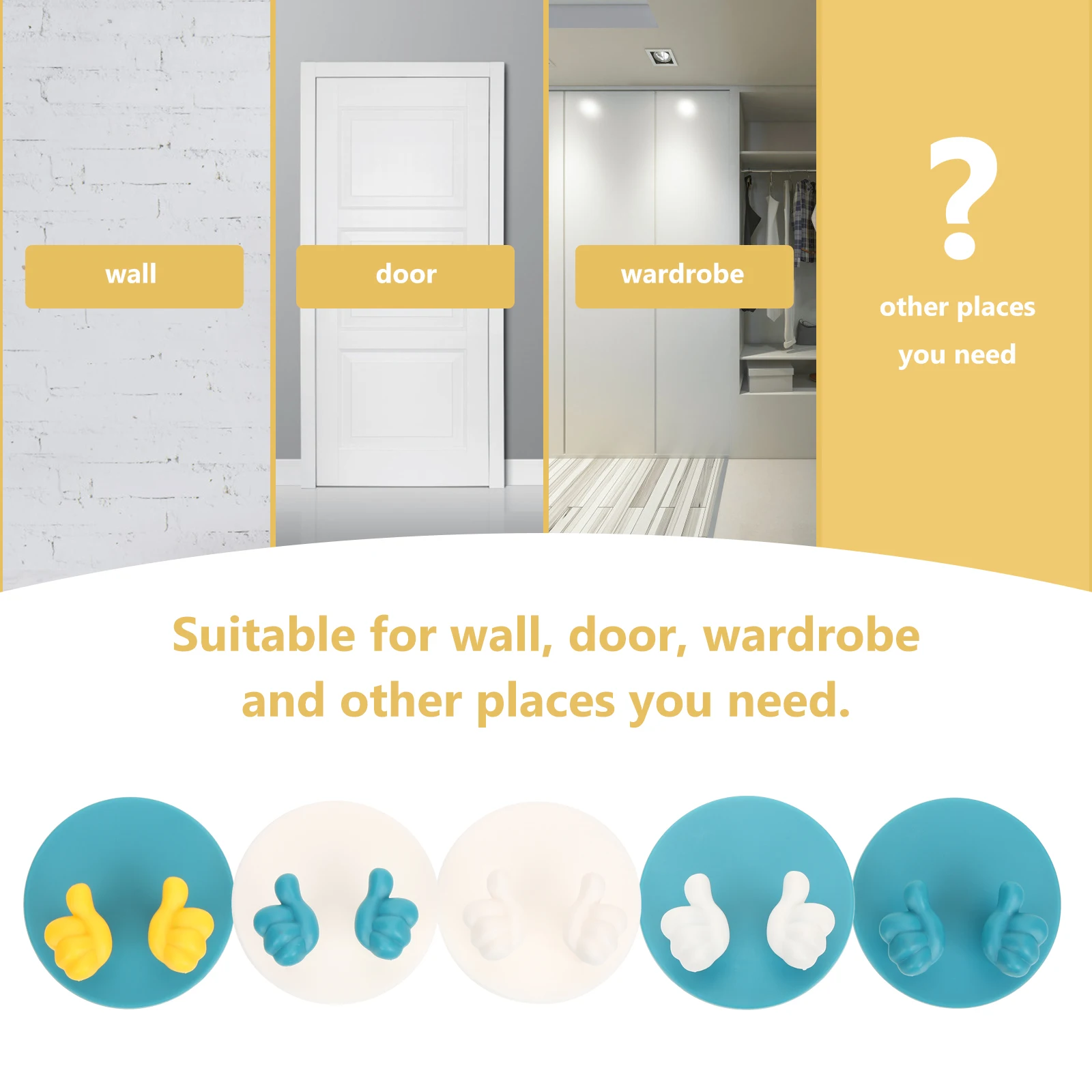 

10 Pcs Thumb Hooks Adhesive Wall Mounts Strong Glue Kitchen Bathroom Storage Organizer Plastic Brackets Multipurpose Non Damage