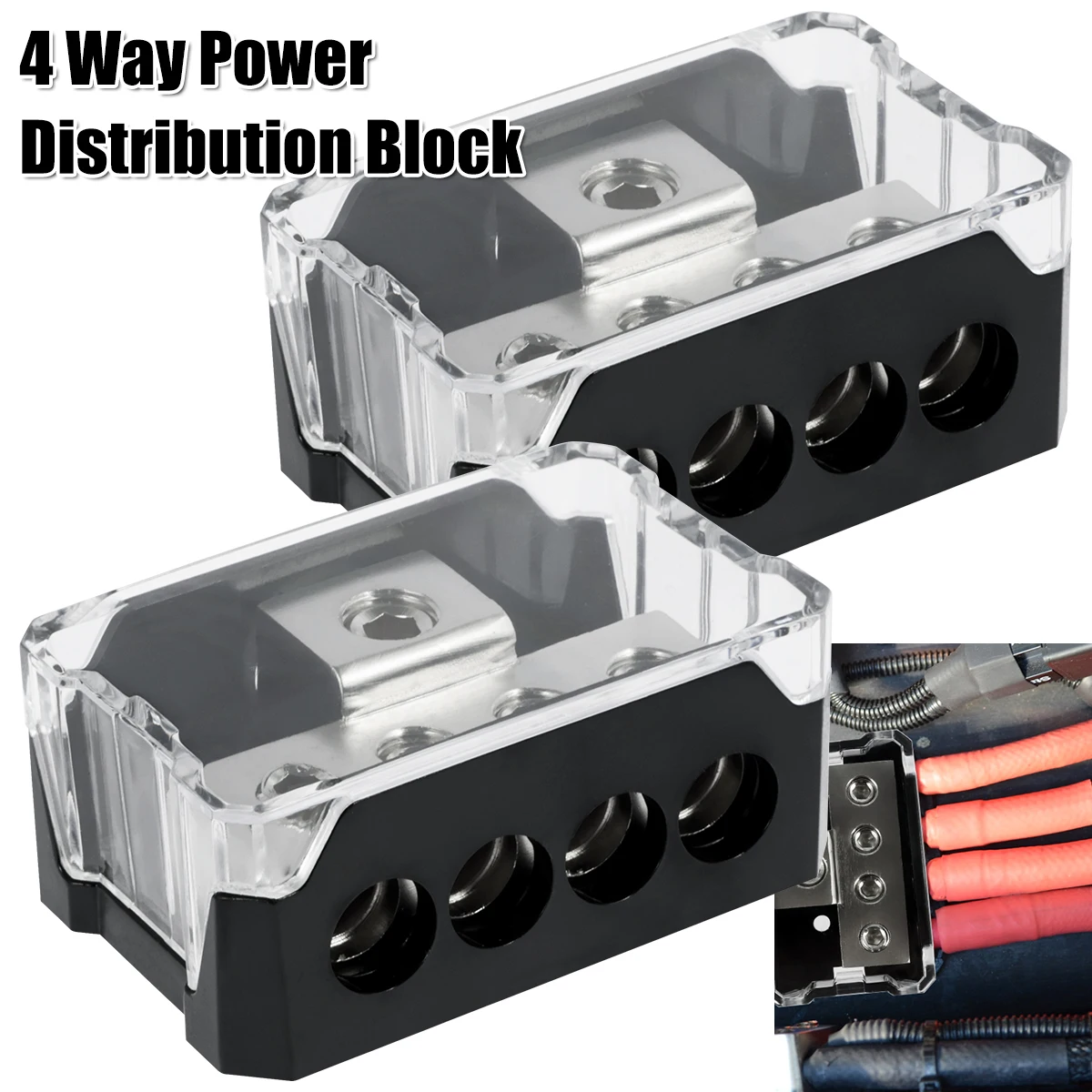 2Pcs 4 Way Power Distribution Block Zinc Alloy Power Ground Amp Distribution Block Premium Car Audio Stereo Amp Connection Block