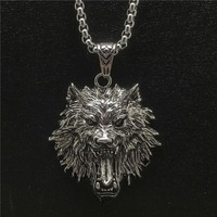 New Retro Trend Necklace Hip Hop Rock Raging Wolf Head Pendant Necklace Tide Fashion Domineering Men's Necklace Gift Accessories