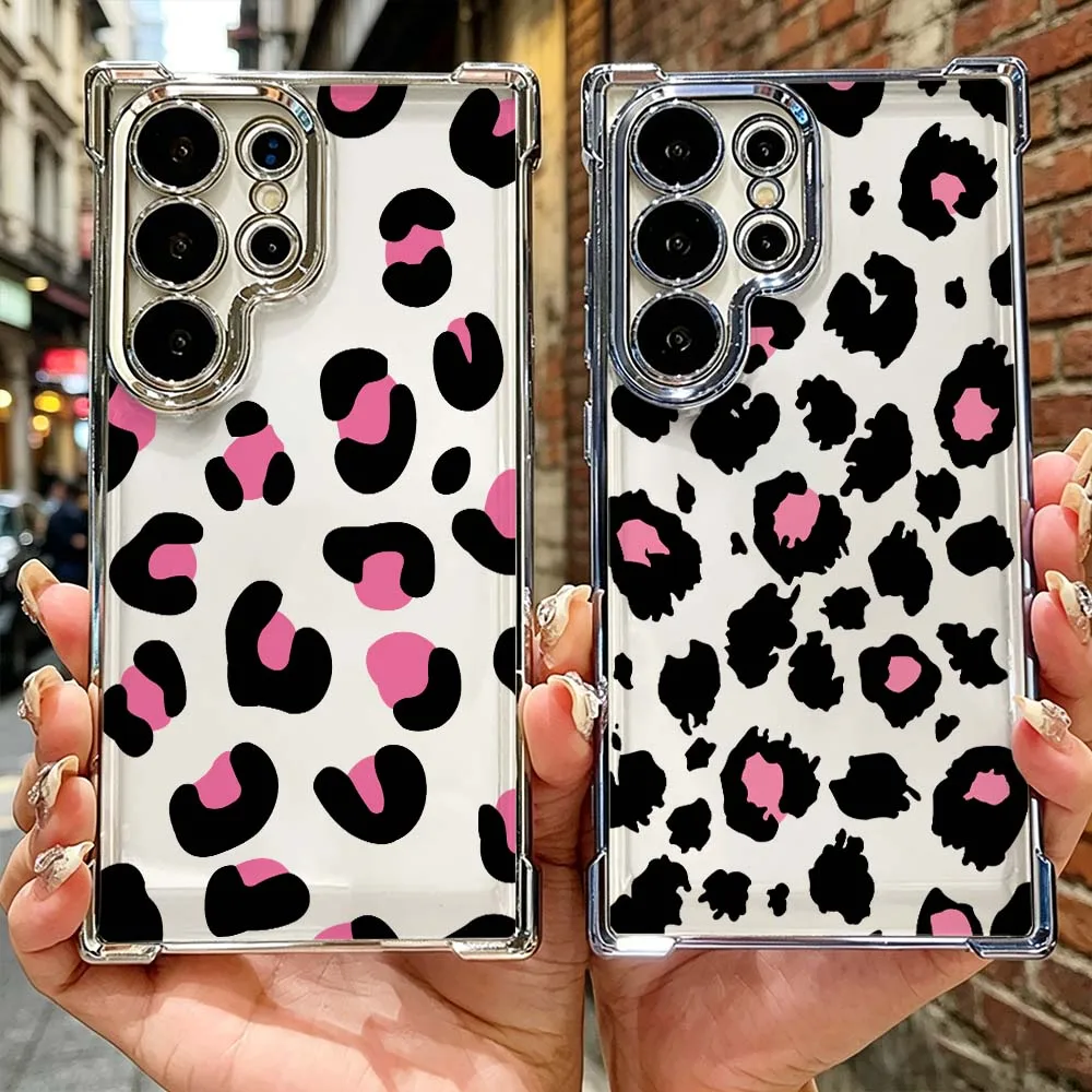 Leopard Print Pattern For Samsung Galaxy S26 S25 S24 FE S23 S22 S21 Edge Ultra Plus Transparent Soft Phone Case Cover