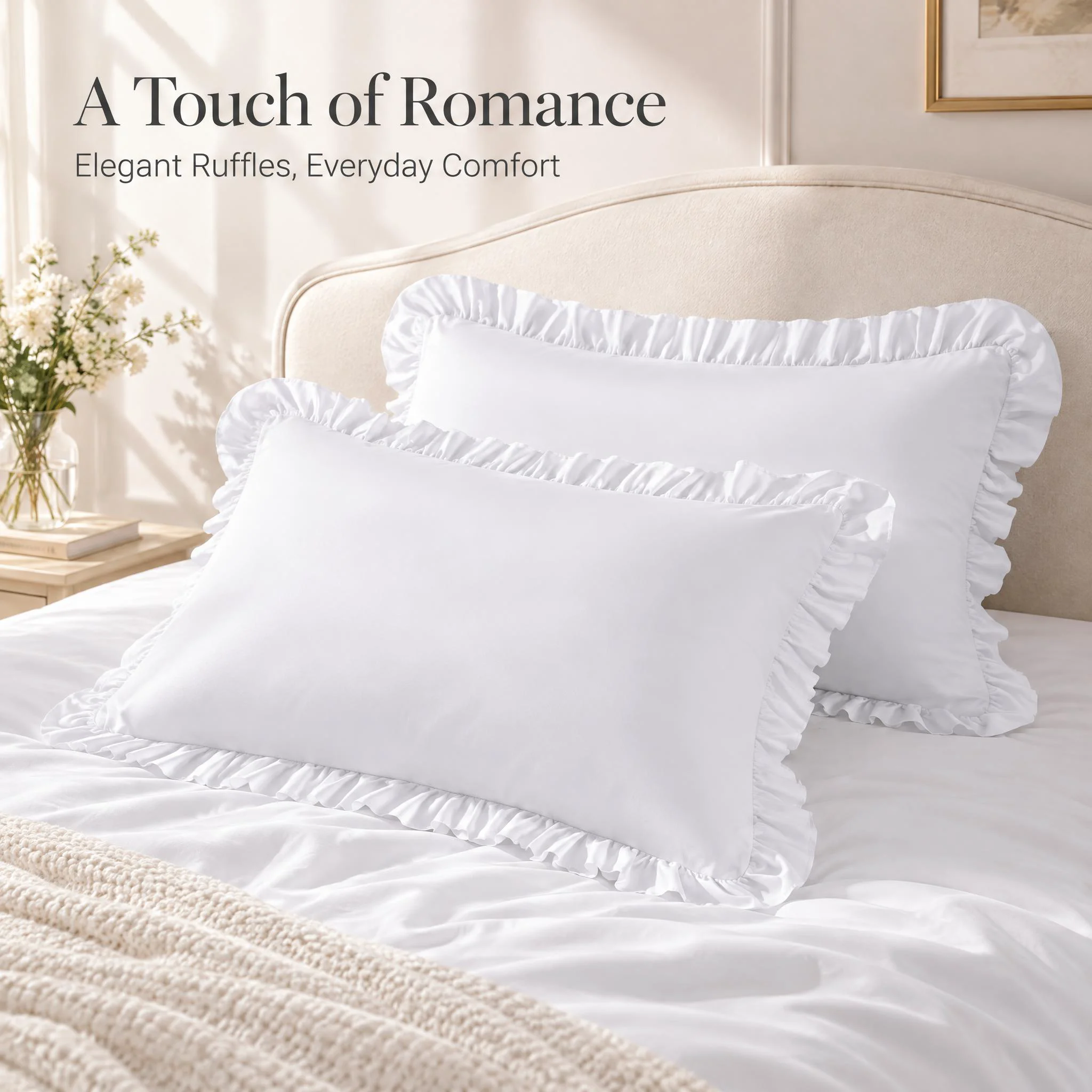 2 Pack Brushed Microfiber Ruffled Pillowcases, Soft, Breathable & Wrinkle Resistant Envelope Closure