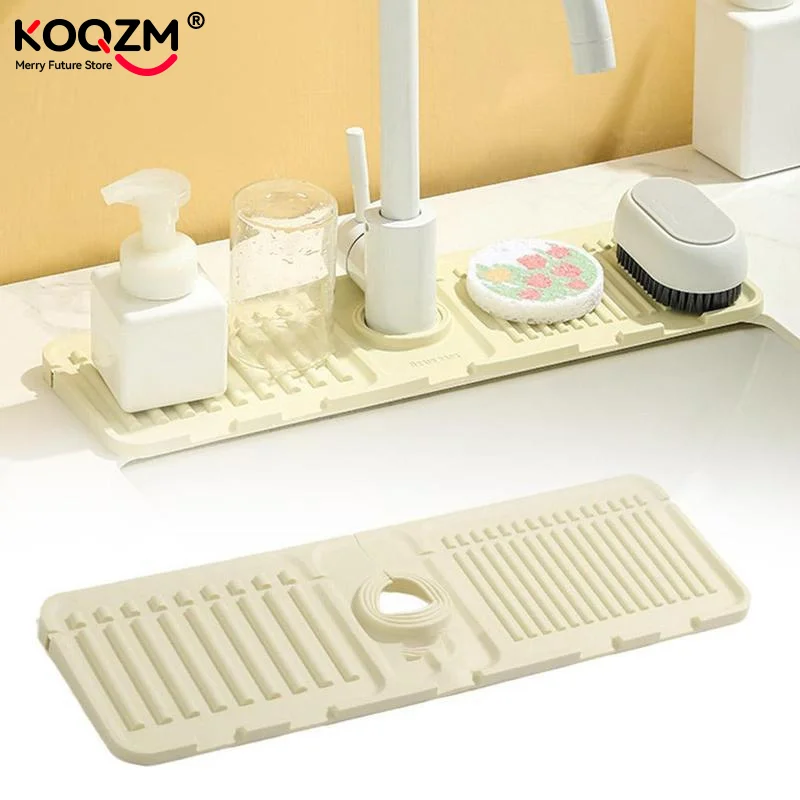 1pc Silicone Faucet Splash Pad Multipurpose Toilet Soap Storage Slope Design for Rapid Drainage Kitchen Foldable Drainage Mat