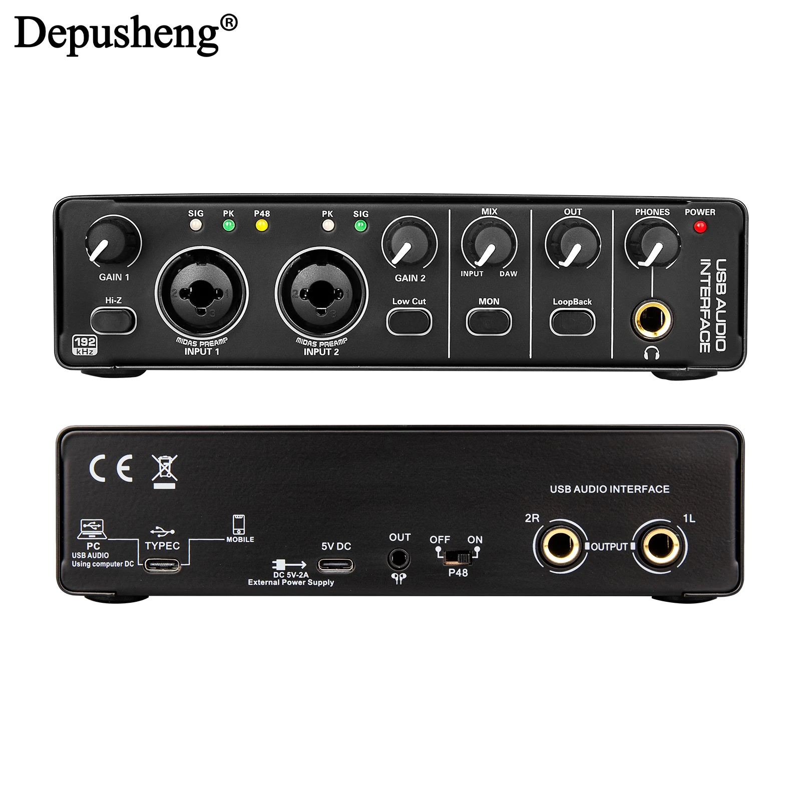Professional Sound Card Depusheng MD32 Audio Interface TYPE-C with Monitoring Electric Guitar Live Recording For Studio Singing