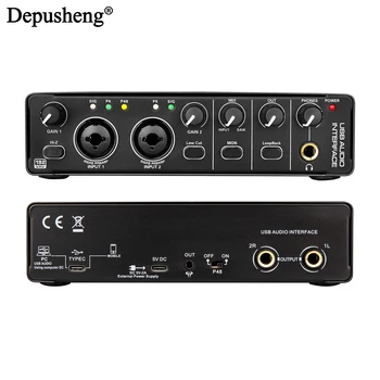 Professional Sound Card Depusheng MD32 Audio Interface TYPE-C with Monitoring Electric Gui