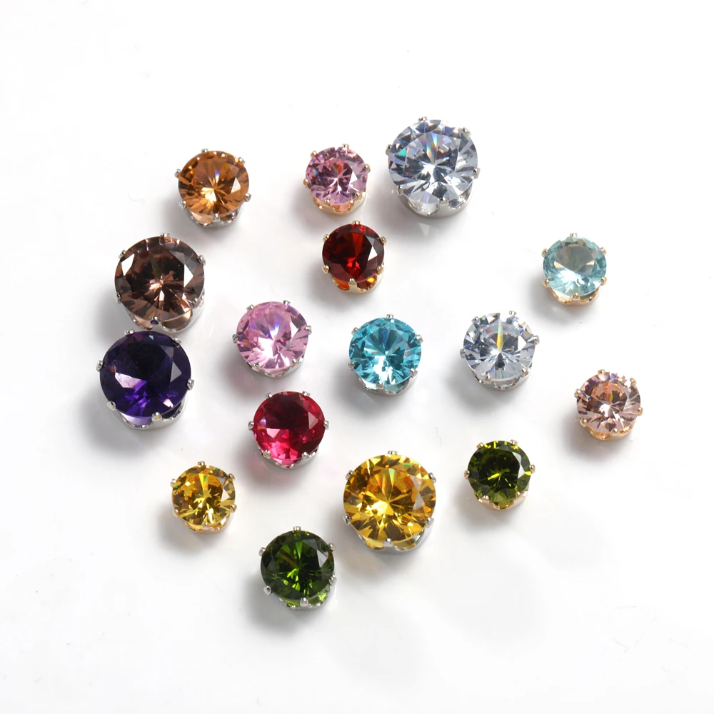 4-10mm Round Zircon Frames Golden Color Claws For Needlework Sewing Copper Material Sewing Claws Fancy Zirconia Base Container