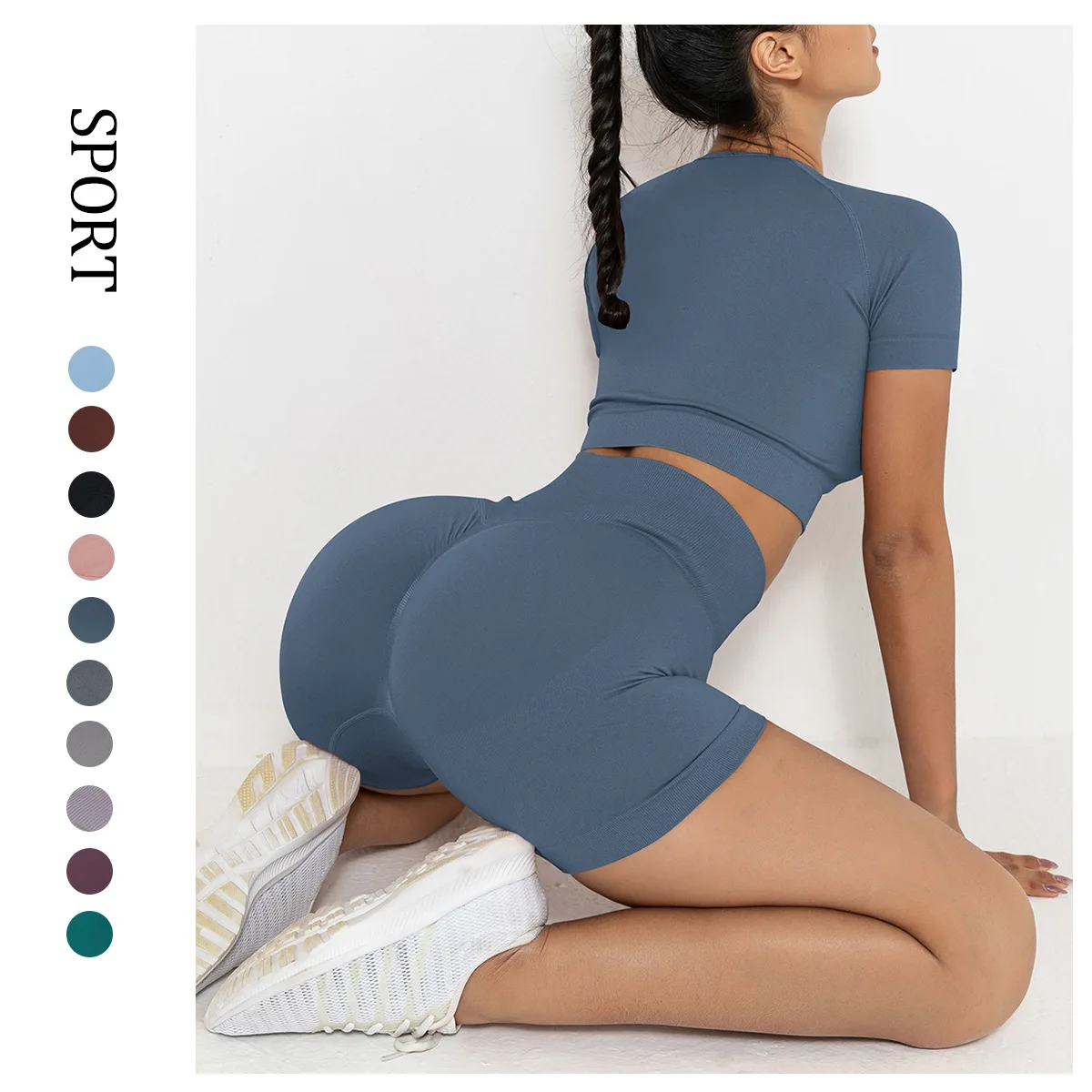 

Seamless Yoga Sets Sports Fitness High Waist Hip-lifting Shorts Short-Sleeved Suits Workout Clothes Gym Leggings Sets for Women